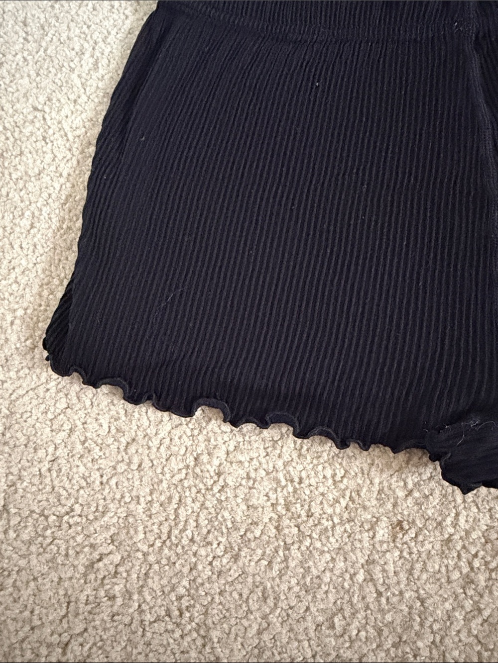 Black Ribbed Lounge Shorts with Ruffle Hem - Picture 3 of 4